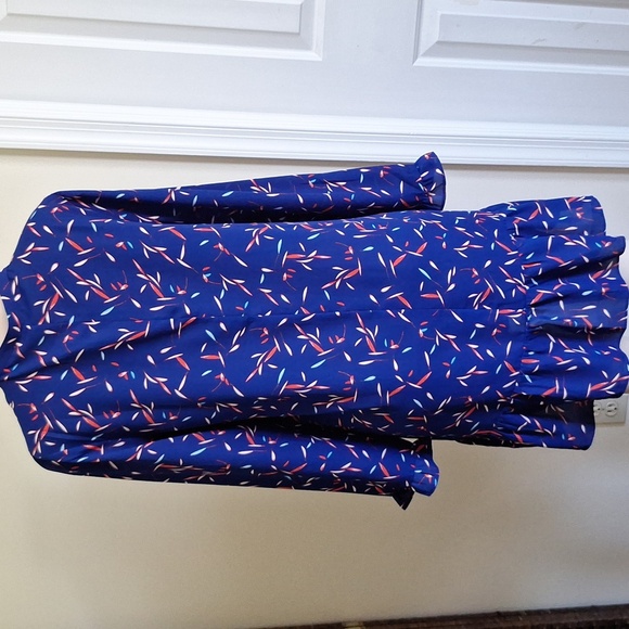 Banana Republic Ruffle-Hem Swing Shift Blue Long Sleeve Dress Size M - Picture 4 of 9